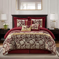 Grand Avenue Black and Red Comforter Set California King Size, 7 Piece Jacquard Floral Bedding Set, All Season, Ultra-Soft, Matching Pillows & Shams, Bed Skirt