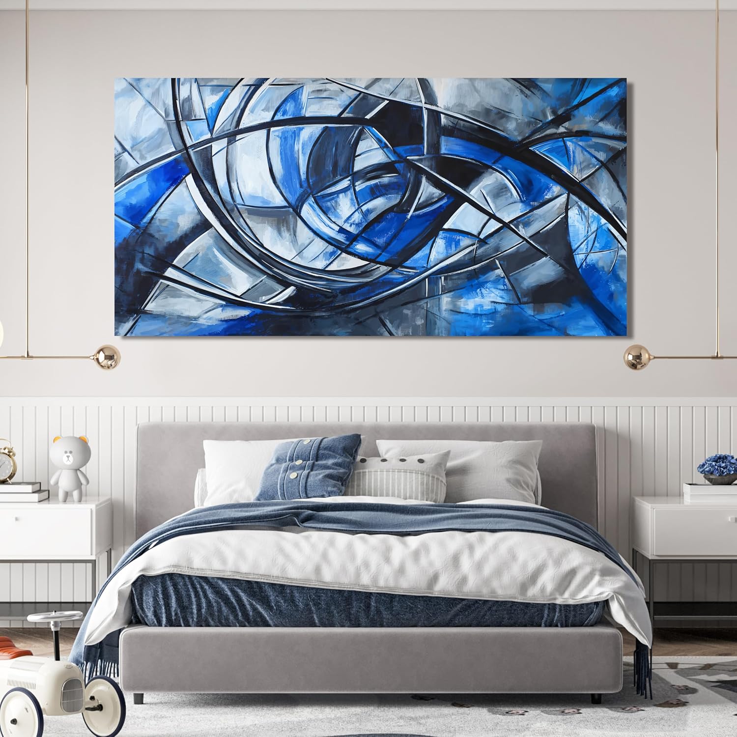 Abstract Wall Art Decor Oversized Wall Art Pictures for Living Room Abstract Canvas Art Wall Decor Modern Large Blue Wall Art Prints Black and White Wall Art Decor Bedroom Office Decor 29' X 58'