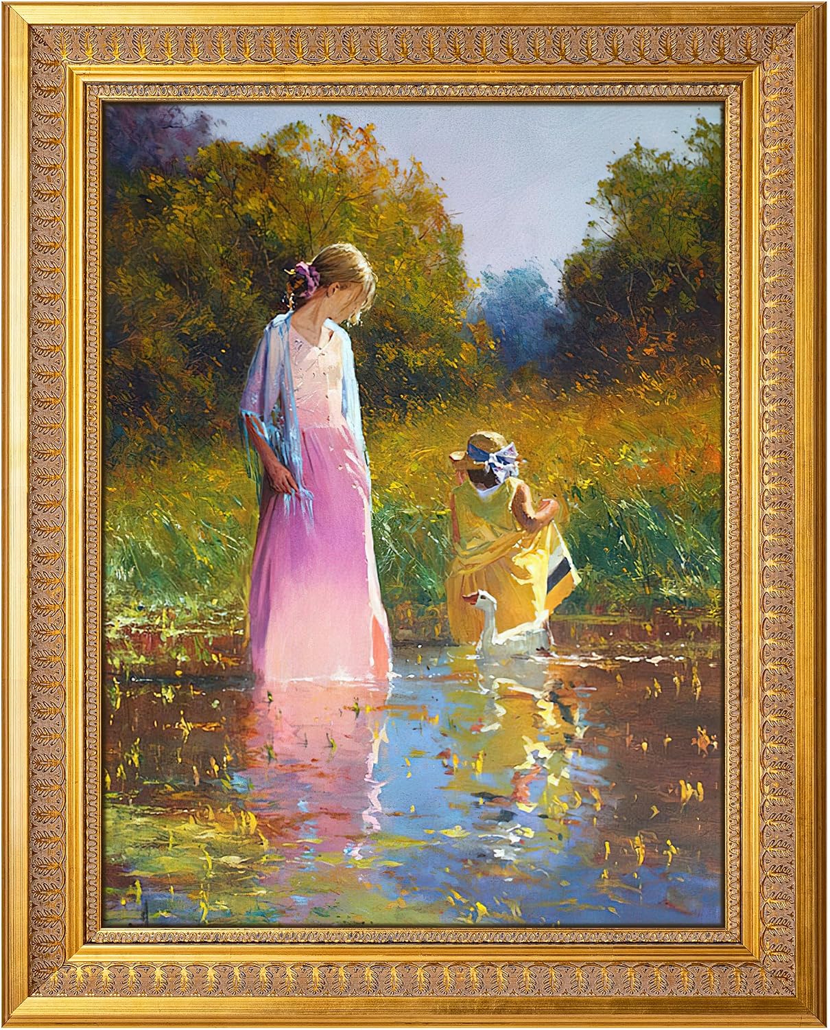 ArtXO 18x24 Vintage Picture Frames Gold for Poster and Photo, Ornate Wood Frame without Mat, Plexiglass Cover for Wall Mounting Display