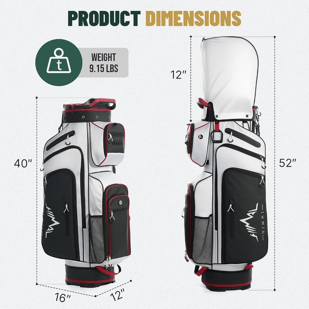uniHimal Golf Cart Bag with 14-Way Full-Length Dividers, Golf Bag for Men Women with Magnetic Leather Pocket, Handles and Rain Cover, Lightweight Golf Club Bag Includes Cooler Pockets