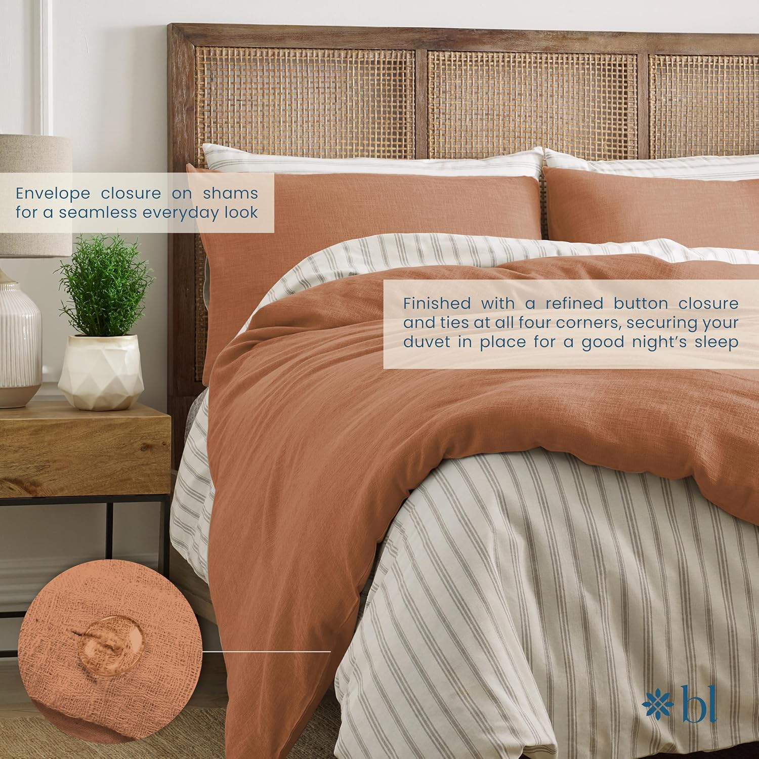 Blue Loom Duvet 100% Cotton Set, 3 Piece, Stone Washed Duvet Set Full/Queen Size 92' x 90' with 2 Matching Pillow Shams, Comforter Not Included, Vivie - Clay Red