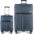 2-Piece Set Soft Shell Luggage w/Front Opening,Softside Luggage Sets w/Double Spinner Wheels &TSA LOCK,Expandable 20%,Lightweight Trolley Case,Luggage Rolling Suitcase for Men/Women（Navy,20in/30in）