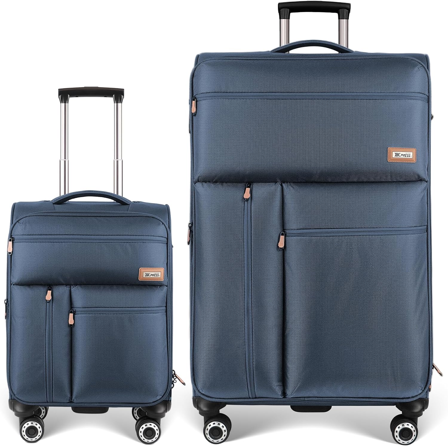 2-Piece Set Soft Shell Luggage w/Front Opening,Softside Luggage Sets w/Double Spinner Wheels &TSA LOCK,Expandable 20%,Lightweight Trolley Case,Luggage Rolling Suitcase for Men/Women（Navy,20in/30in）