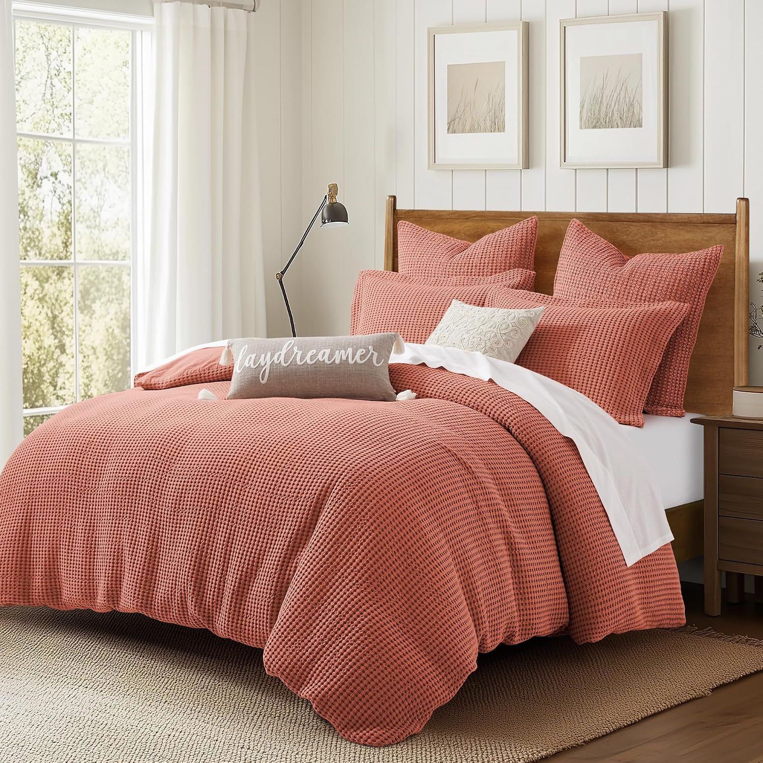 Levtex Home Mills Waffle Adobe Bed Linen Set - King Duvet Cover, 2 Pillow Cases - Cotton, 106 x 94in. Duvet, 36 x 20in. Pillow Cases