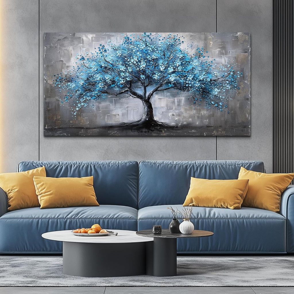 FUHAIHUA Canvas Wall Art For Living Room Large Wall Decor For Office Bedroom Decortions Black And White Pictures Blue Trees Wall Paintings Framed Mural Aesthetic Home Decor Posters Artwork 30x60 In