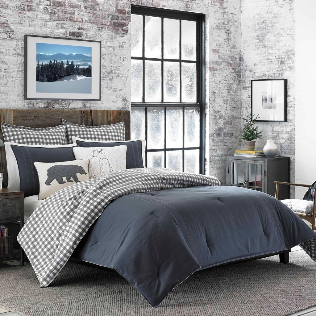 Eddie Bauer - King Comforter Set, Reversible Cotton Bedding with Matching Shams, Pre-Washed for Added Softness (Kingston Charcoal, King)