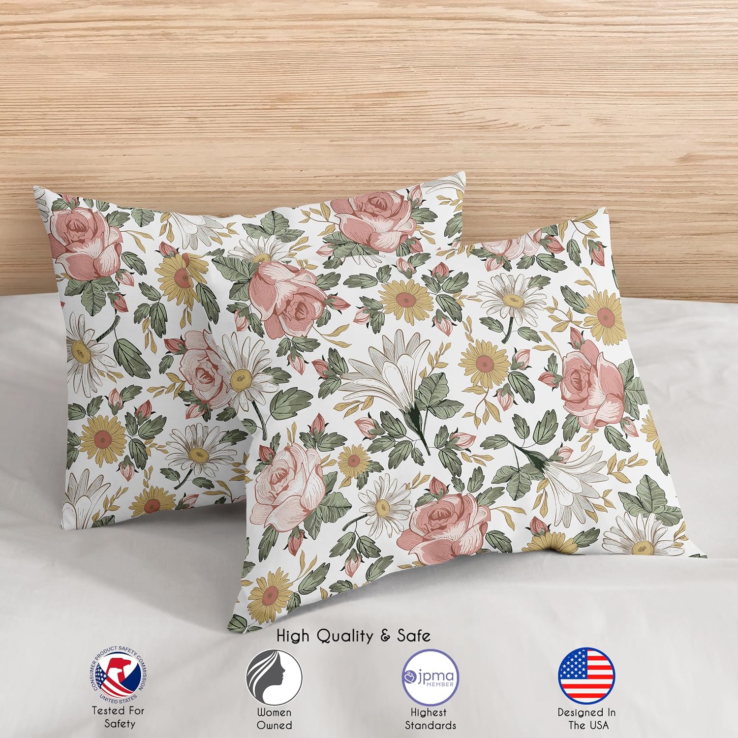 Sweet Jojo Designs Vintage Floral Boho Girl Full/Queen Size Kid Childrens Bedding Comforter Set - 3 Pieces - Blush Pink, Yellow, Green and White Shabby Chic Rose Flower Farmhouse
