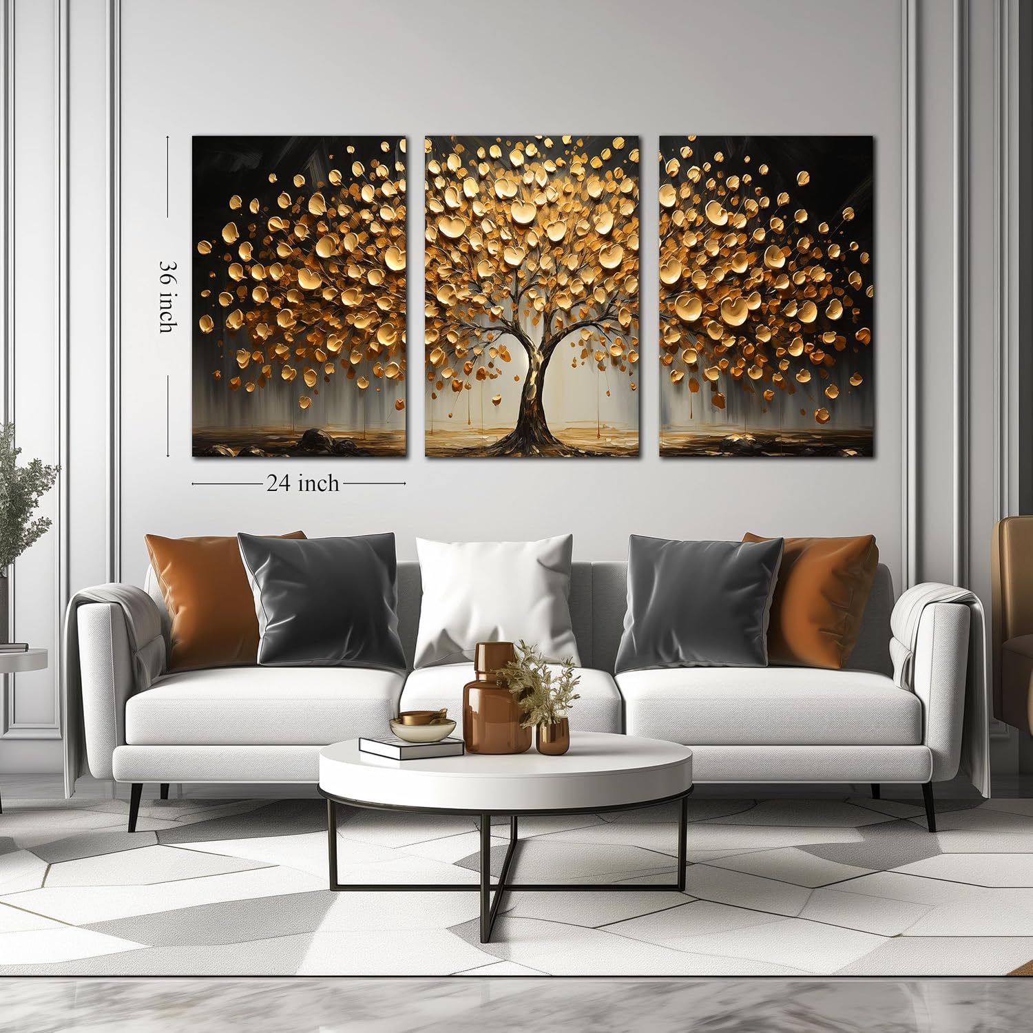 Gold Tree Wall Decor for Living Room Tree of Life Canvas Wall Art for Office Large Bedroom Decor Above Bed 24 x 36 Inch x 3 Pieces