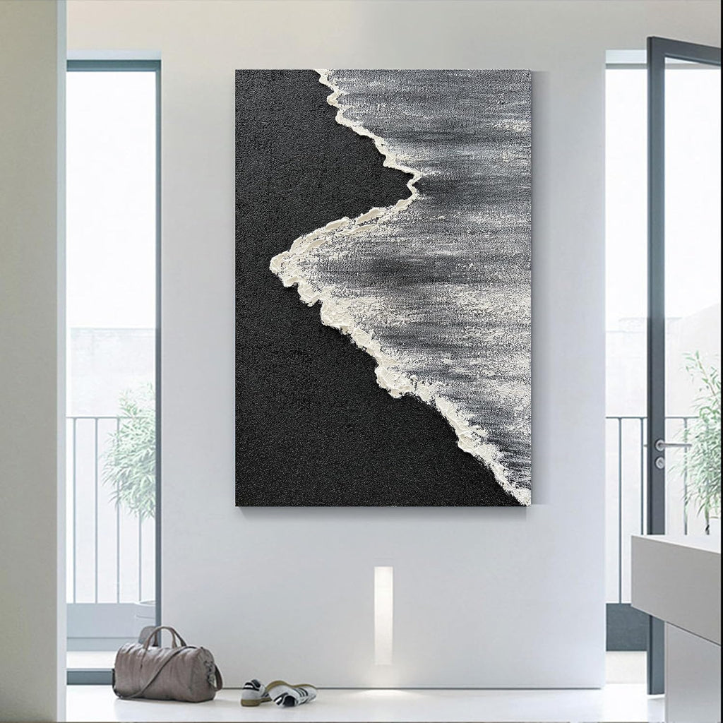 NANKAI Art Hand-Painted 3D Ocean Landscape Oil Painting Black and White Abstract Canvas Art Mural Family Wall Decoration Art 45x30 inches