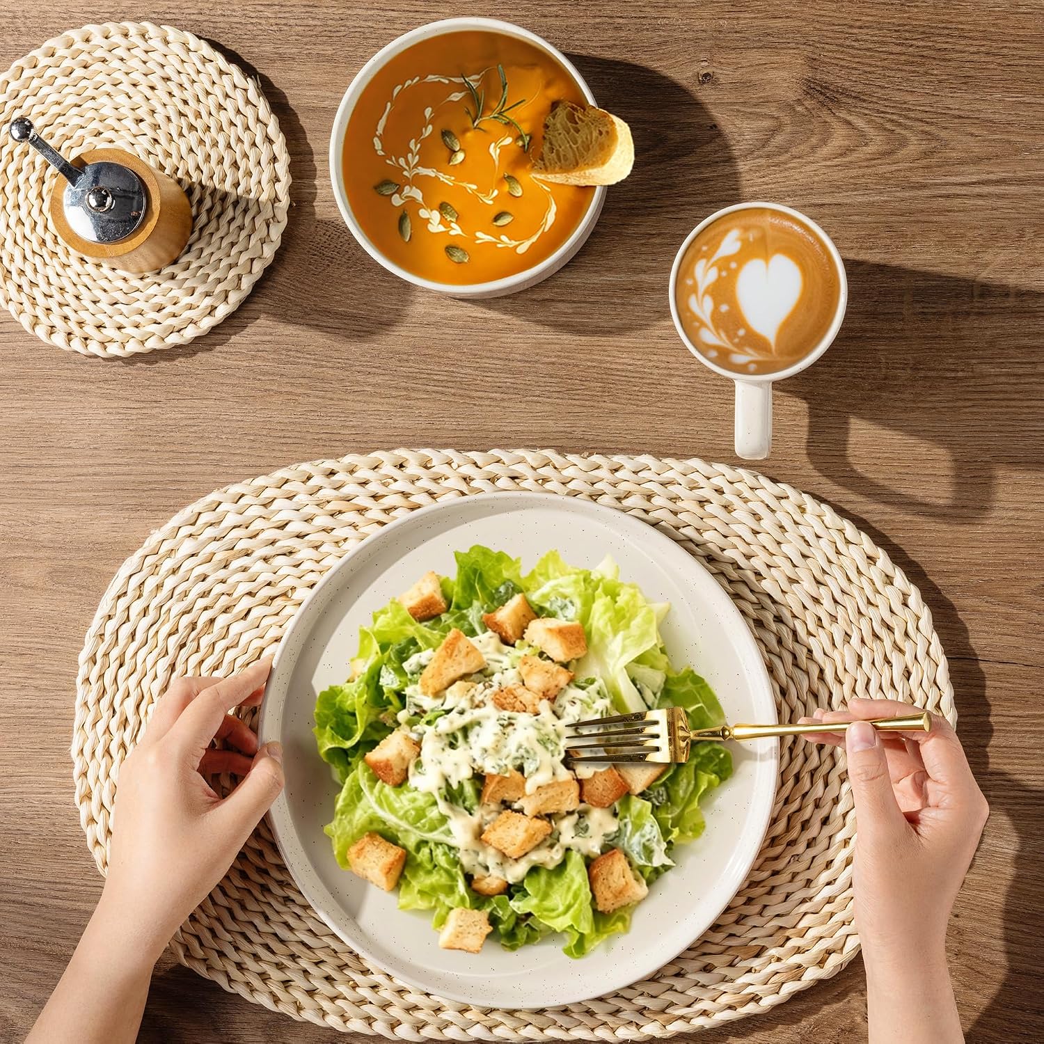 AmorArc Ceramic Dinnerware Set for 8 | Speckled Stoneware Plates and Bowls with Rustic Terracotta Underside| Scratch Resistant,Dishwasher & Microwave Safe Dishes Sets- 24pcs