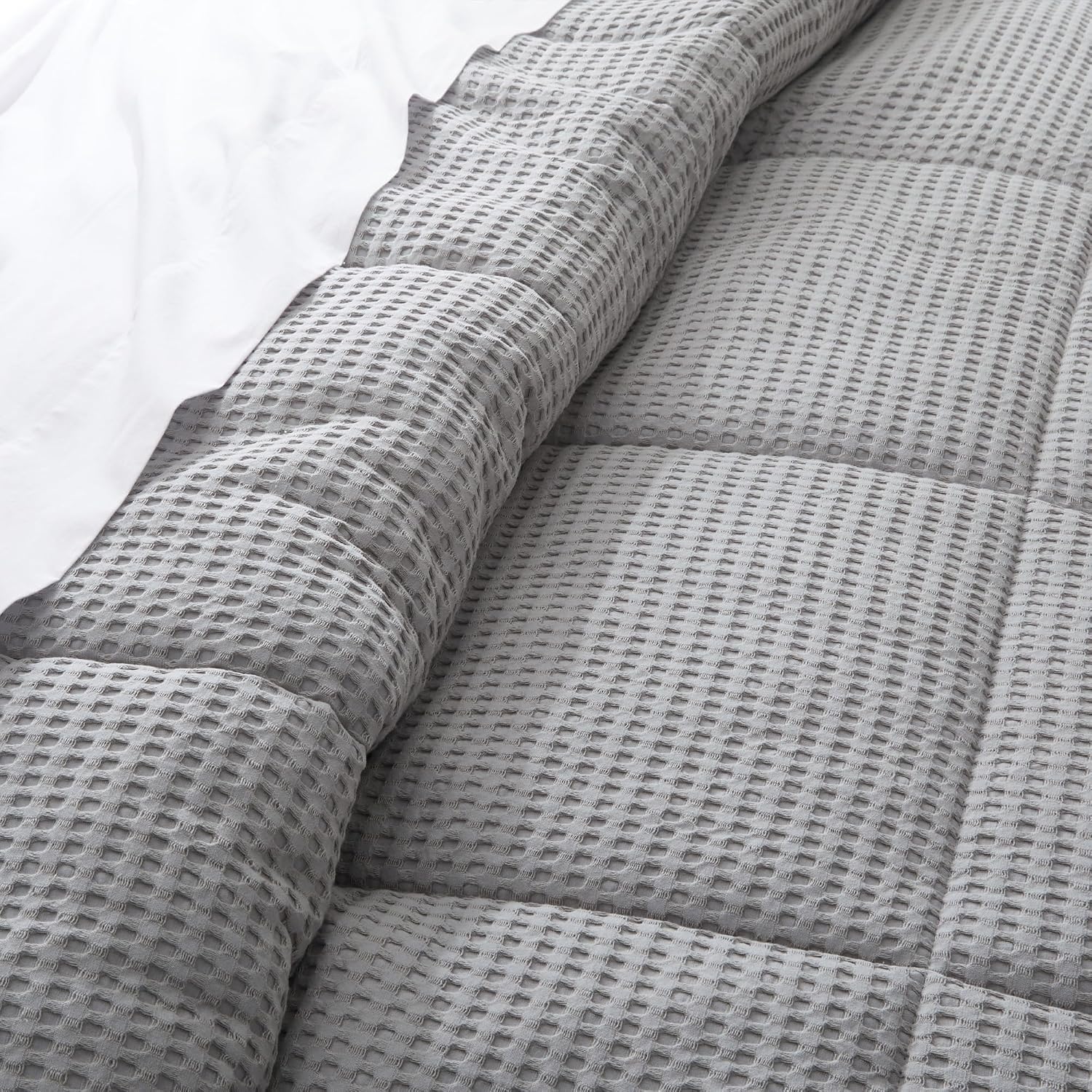 Levtex Home Mills Waffle Full/Queen Comforter Set (90x94in) with 2 Pillow Shams (26x20in) - Grey Pewter - 100% Cotton Full/Queen Size Comforter Set - Soft, Pre-Washed