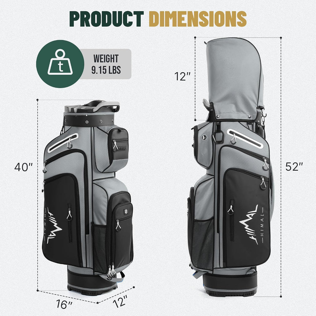 uniHimal Golf Cart Bag with 14-Way Full-Length Dividers, Golf Bag for Men Women with Magnetic Leather Pocket, Handles and Rain Cover, Lightweight Golf Club Bag Includes Cooler Pockets