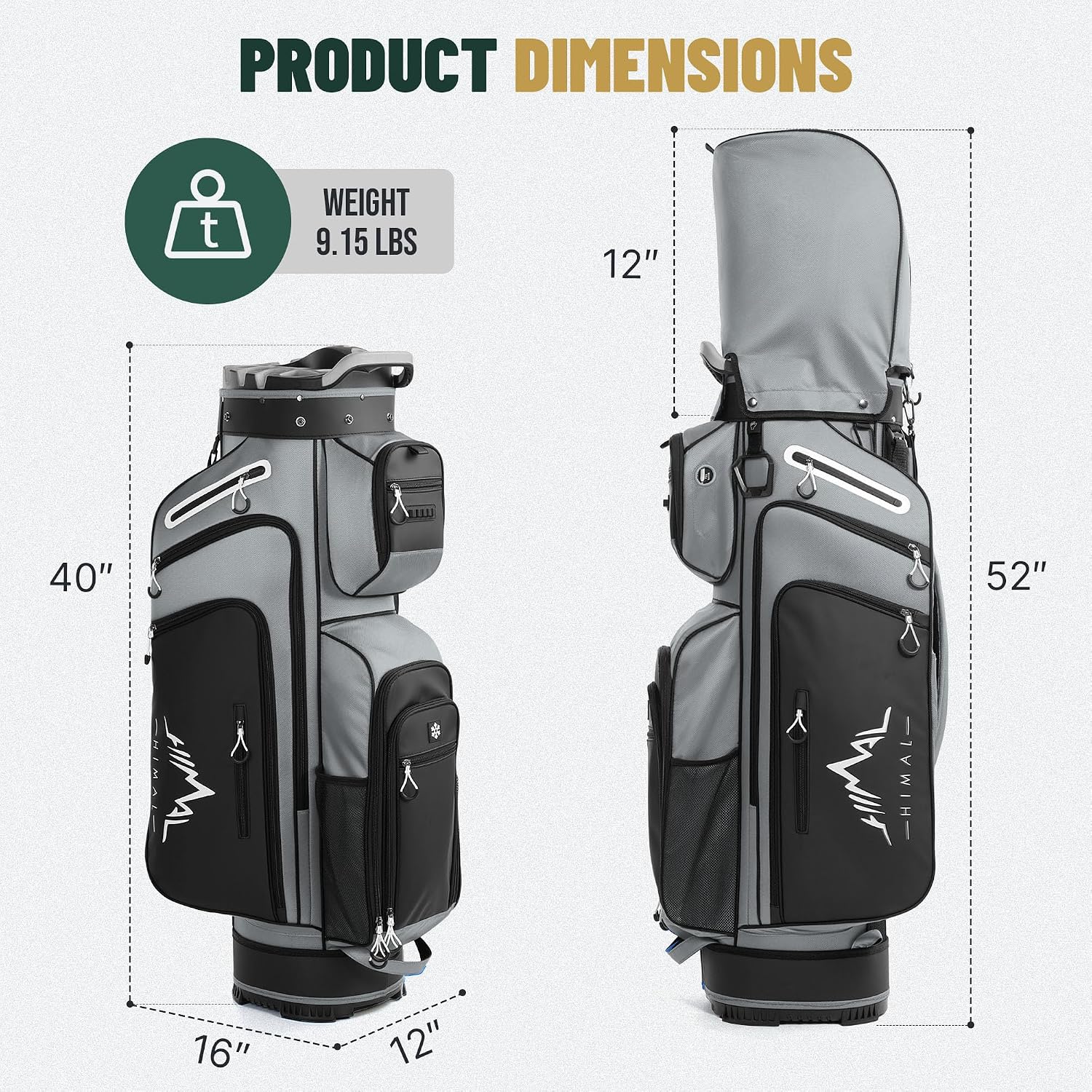 uniHimal Golf Cart Bag with 14-Way Full-Length Dividers, Golf Bag for Men Women with Magnetic Leather Pocket, Handles and Rain Cover, Lightweight Golf Club Bag Includes Cooler Pockets