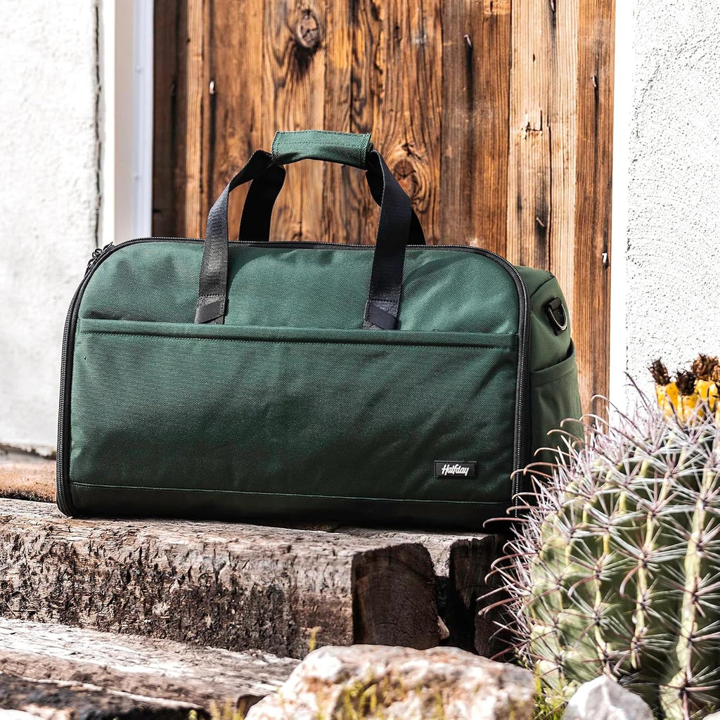 Halfday Convertible 2-in-1 Premium Garment Duffel Weekender Bag 45L: Wrinkle-Free Travel (Hanging Suit Compartment, Shoe Pockets, Trolley Sleeve), Balistic Nylon Carry-on, Ash