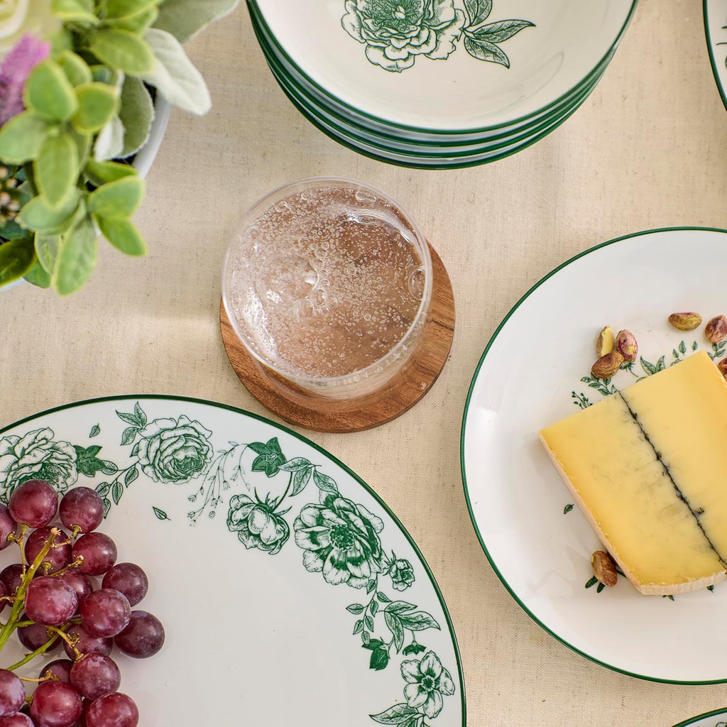 Stone Lain Esme 24-Piece Dinnerware Set Porcelain, Plates and Bowls Set, Dish Set for 8, Microwave and Dishwasher Safe, Green