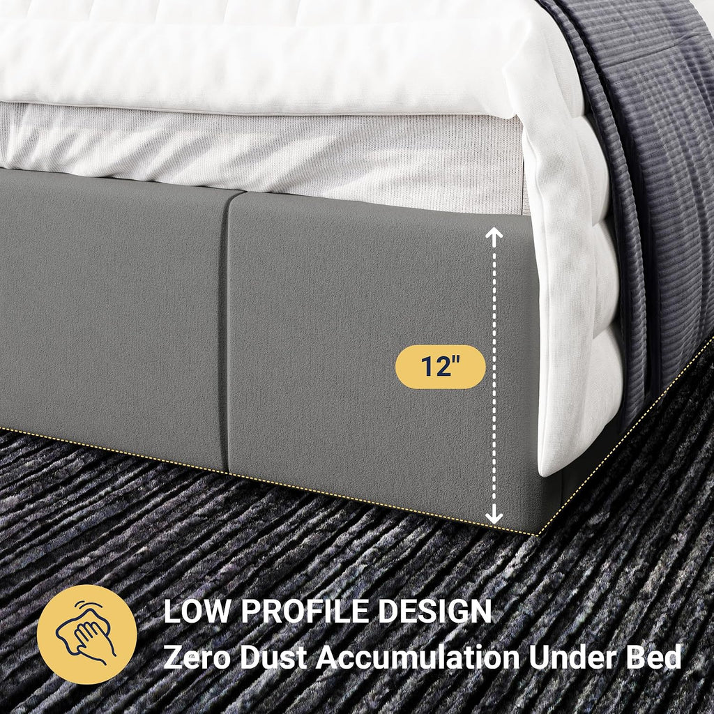 Allewie Queen Size Dutch Velvet Upholstered Platform Bed Frame/Vertical Channel Tufted Adjustable Headboard/Low Profile Bed Frame/No Box Spring Needed/Easy Assembly/Grey