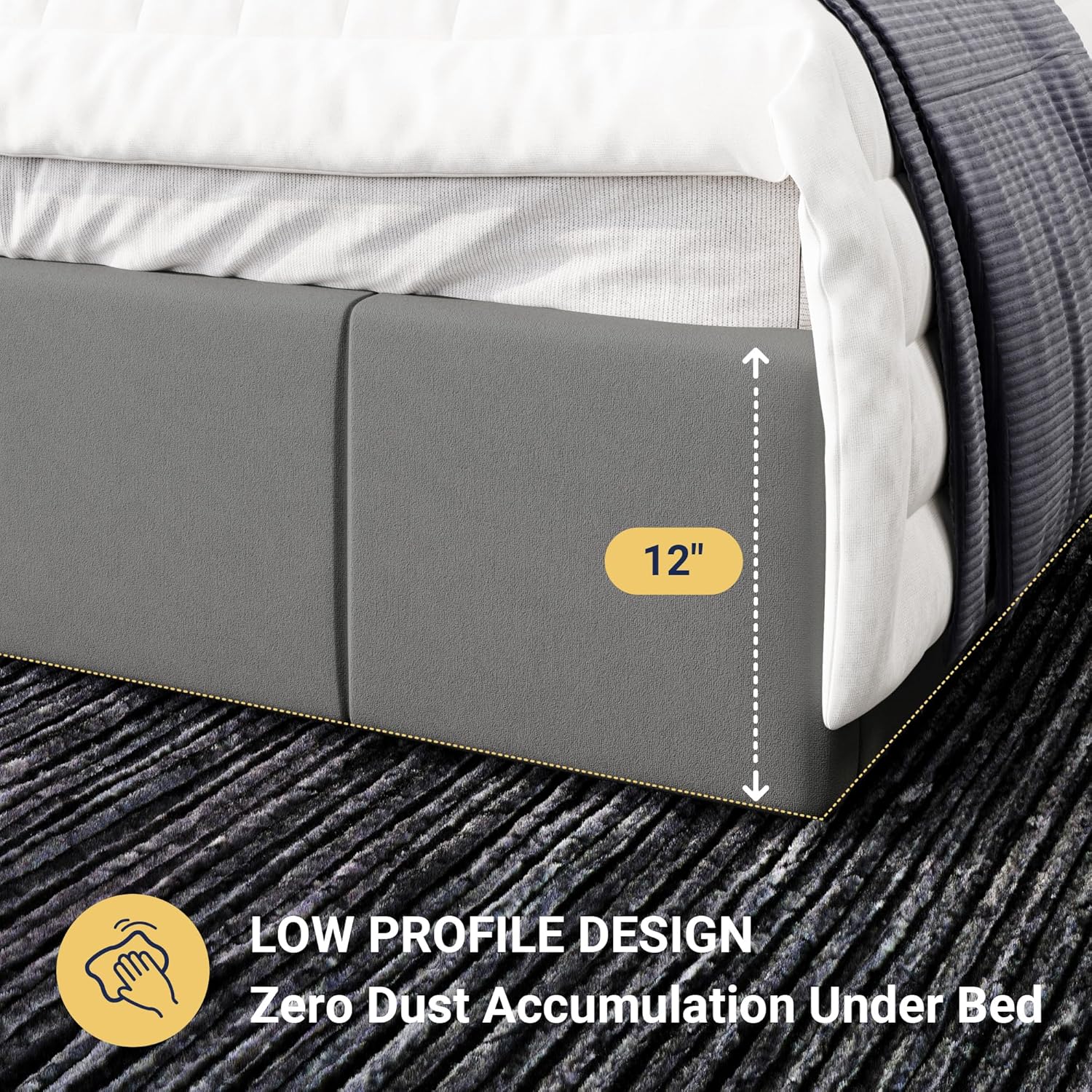 Allewie Full Size Dutch Velvet Upholstered Platform Bed Frame/Vertical Channel Tufted Adjustable Headboard/Low Profile Bed Frame/No Box Spring Needed/Easy Assembly/Grey