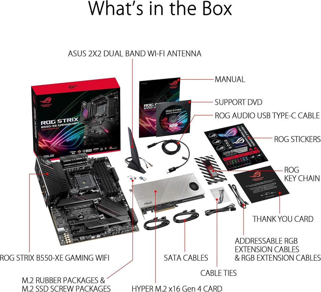 ASUS ROG Strix AMD AM4 ATX Motherboard - WiFi 6, 2.5Gb LAN, 16 Power Stages, Bundled Hyper M.2 Gen 4 Card, Addressable RGB