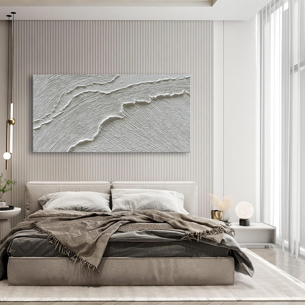 NANKAI Art 30x60 Inches Thick Texture White Abstract Oil Painting Thick Texture Beach Wave Landscape Oil Painting Family Wall Decorative Art Oil Painting