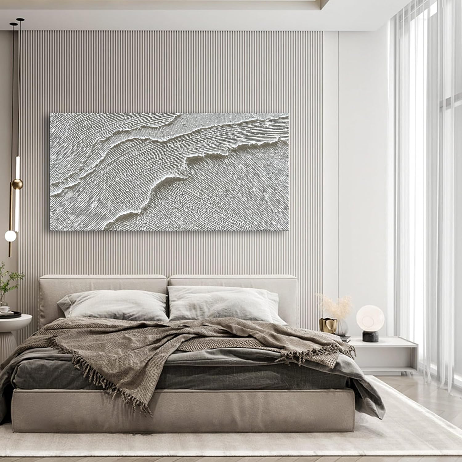 NANKAI Art 30x60 Inches Thick Texture White Abstract Oil Painting Thick Texture Beach Wave Landscape Oil Painting Family Wall Decorative Art Oil Painting