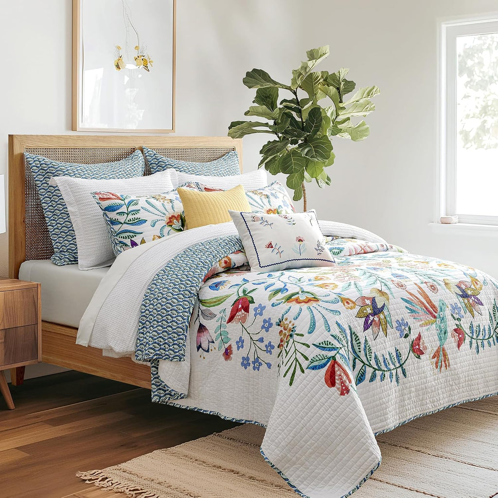 Levtex Home - Danika Quilt Set - Twin Quilt and One Standard Sham - Floral - Multicolored - Quilt (68x86in.) and Sham (20x26in.) - Reversible - Cotton