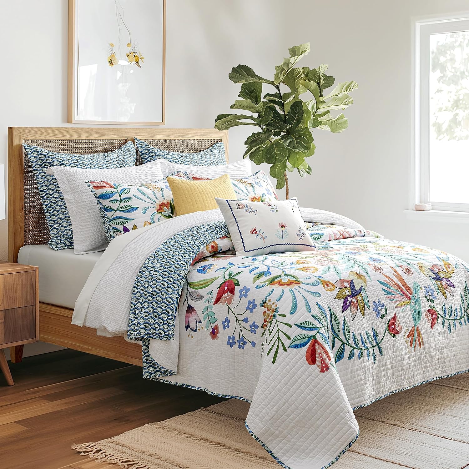 Levtex Home - Danika Quilt Set - Twin Quilt and One Standard Sham - Floral - Multicolored - Quilt (68x86in.) and Sham (20x26in.) - Reversible - Cotton