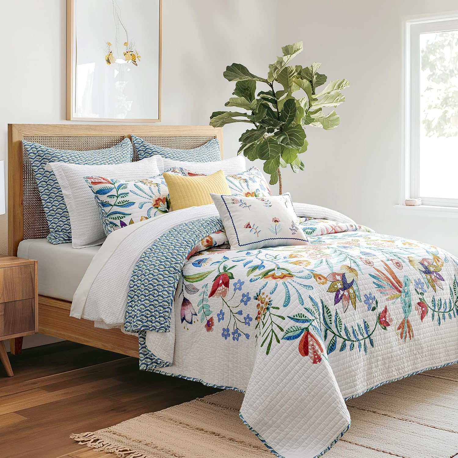 Levtex Home - Danika Quilt Set - Full/Queen Quilt and Two Standard Shams - Floral - Multicolored - Quilt (88x92in.) and Shams (20x26in.) - Reversible - Cotton