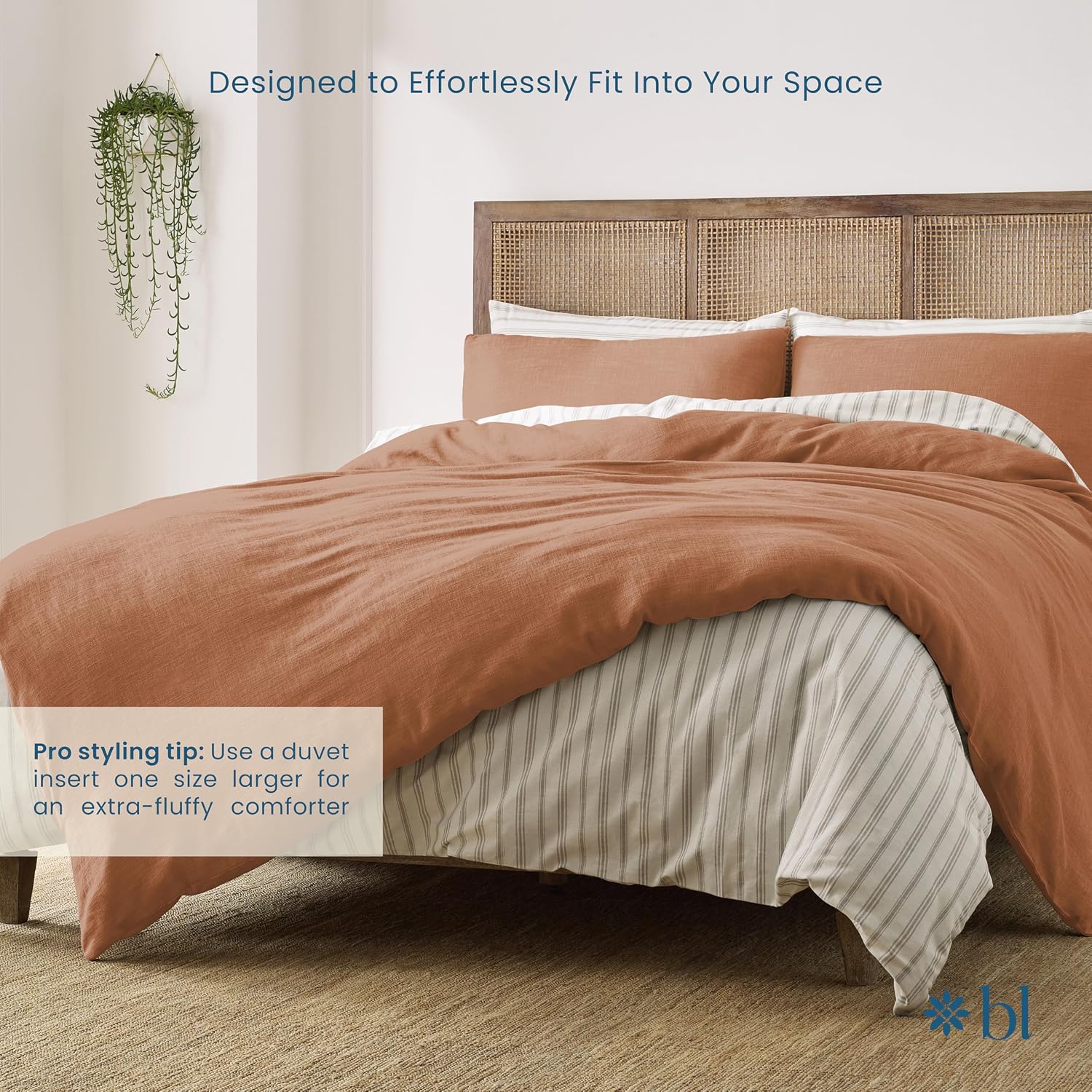 Blue Loom Duvet 100% Cotton Set, 3 Piece, Stone Washed Duvet Set Full/Queen Size 92' x 90' with 2 Matching Pillow Shams, Comforter Not Included, Vivie - Clay Red