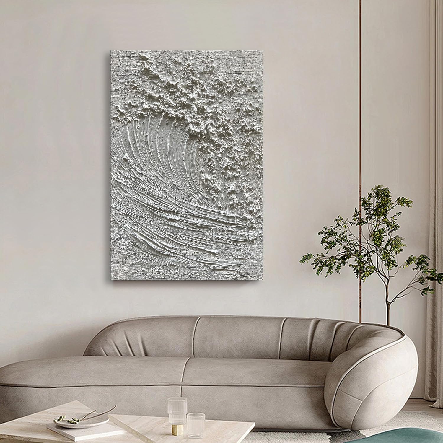 NANKAI Art Hand-Painted 3D Ocean Waves Oil Painting Natural Scenery White Abstract Canvas Art Mural 45x30 Inches