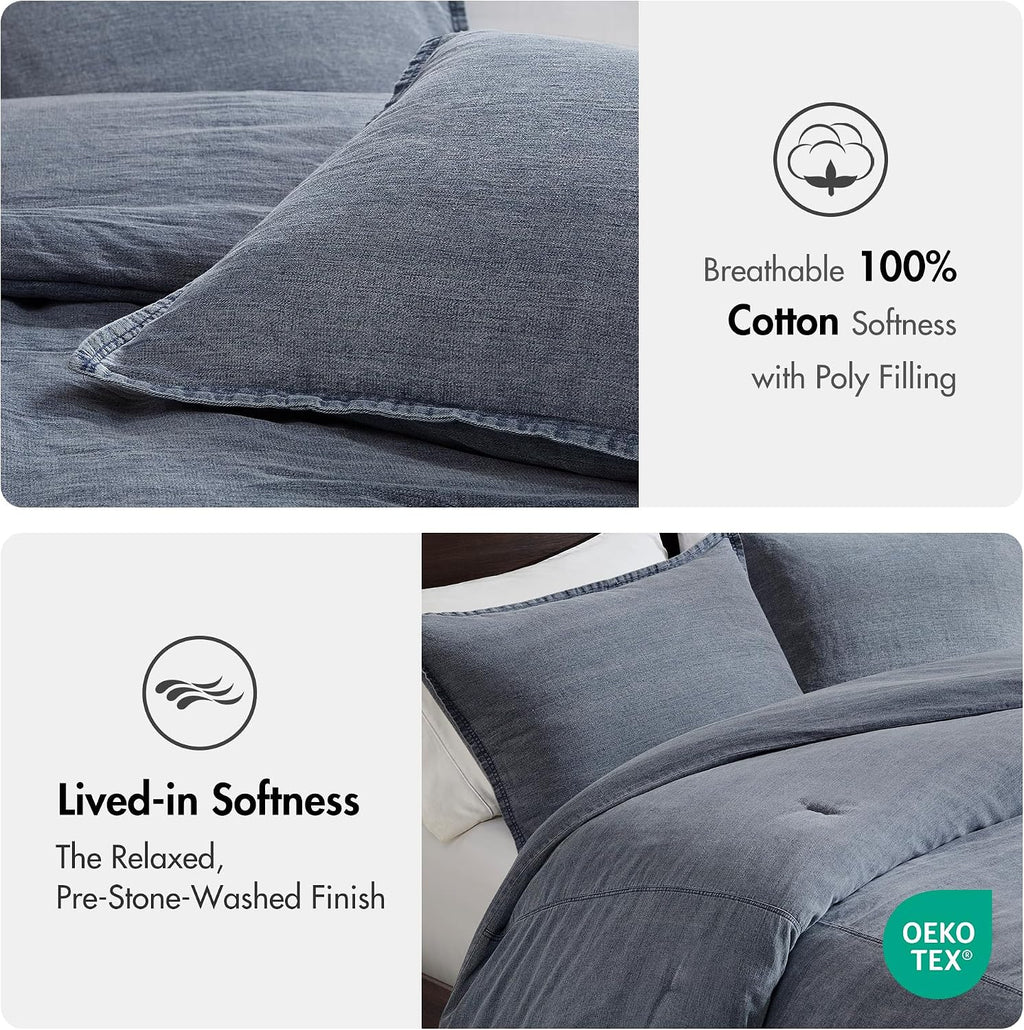 Woolrich Twin Comforter Set Cotton Stone Washed, Oversized Comforters Twin Size Bed, All Season Down Alternative Overfilled Twin Size Comforter, McKenzie, Twin/Twin XL Blue 2 Piece