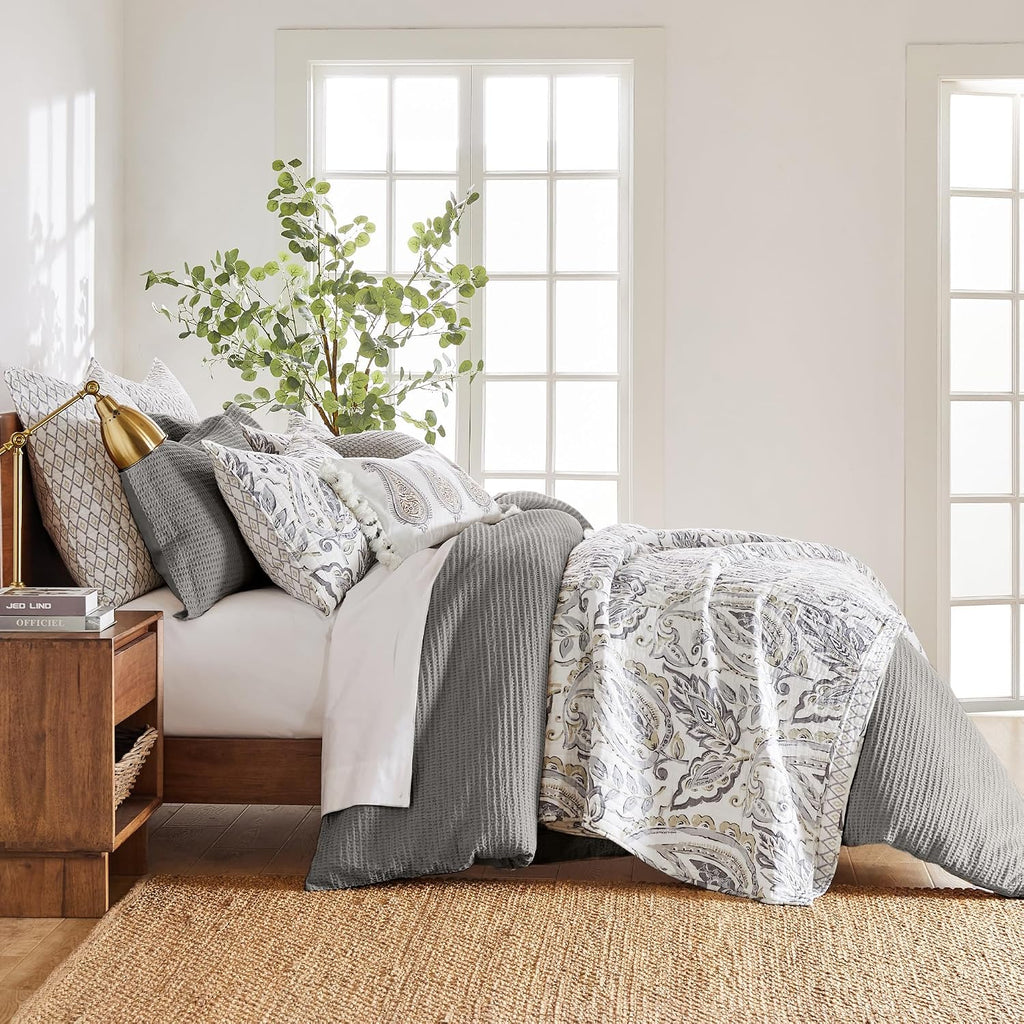 Levtex Home Cloud Waffle Twin Duvet Cover Set (68x88in) with 1 Pillow Sham (26x20in) - Solid Waffle Cotton Texture - Grey - 100% Cotton Twin Size Duvet Cover Set - Soft, Pre-Washed