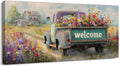 TIMUBA Country Farmhouse Truck Wall Art, Spring Farmhouse Canvas Art Prints, Welcome Sign Retro Truck Pictures Wall Decor, Rustic Flower Spring Landscape Painting Artwork for Home Bedroom 60x30 Inches