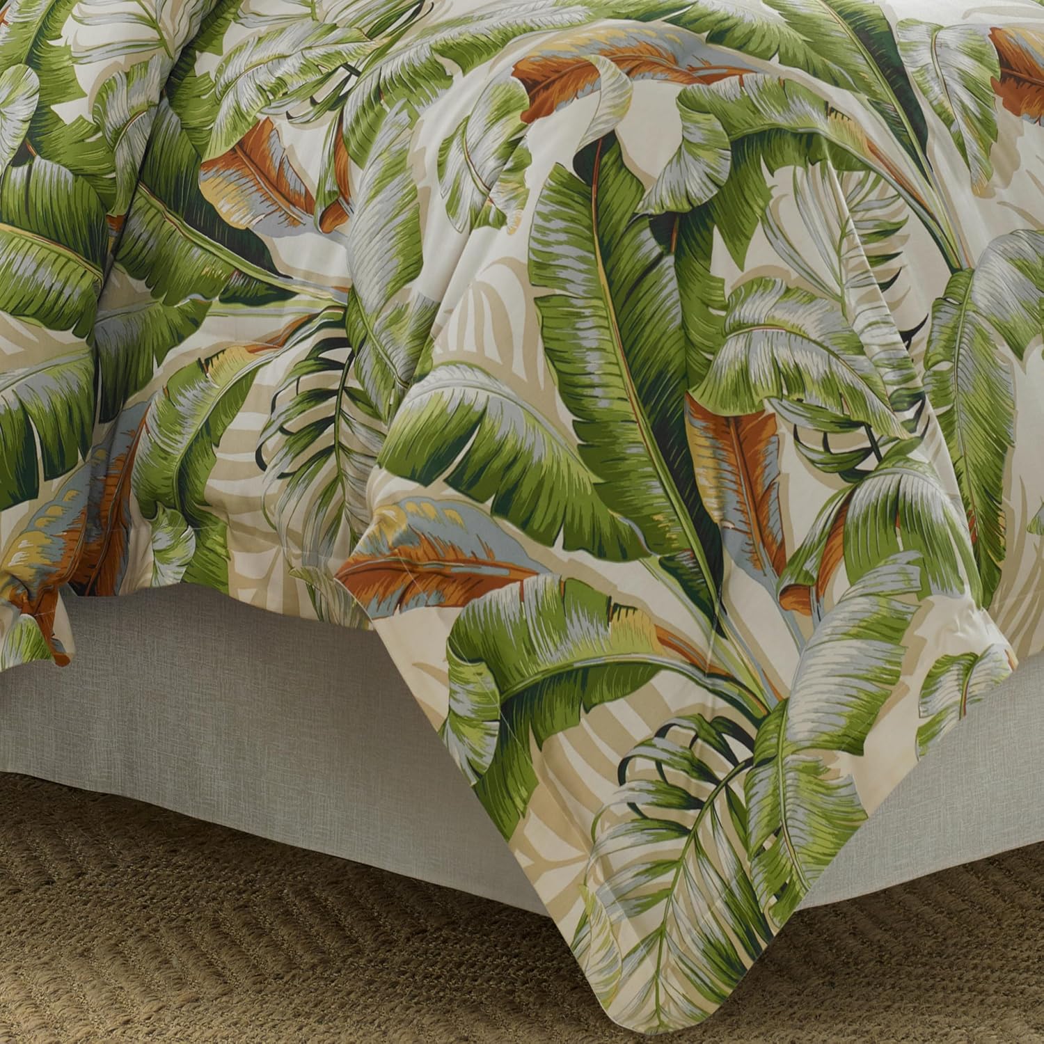 Tommy Bahama - Queen Comforter Set, Naturally Soft & Smooth Cotton Sateen Bedding with Matching Pillowcases & Bed Skirt, Medium Weight 4 Piece Bed Set (Palmiers Green)