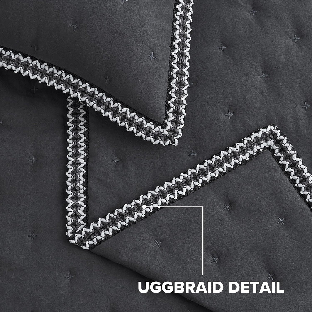 UGG Braid King Size Quilt Set – 3 Piece King Quilt Bedding Set with 2 Shams, Soft Lightweight Bedspread Coverlet for Home & Bedroom, Black Ink (Devon)