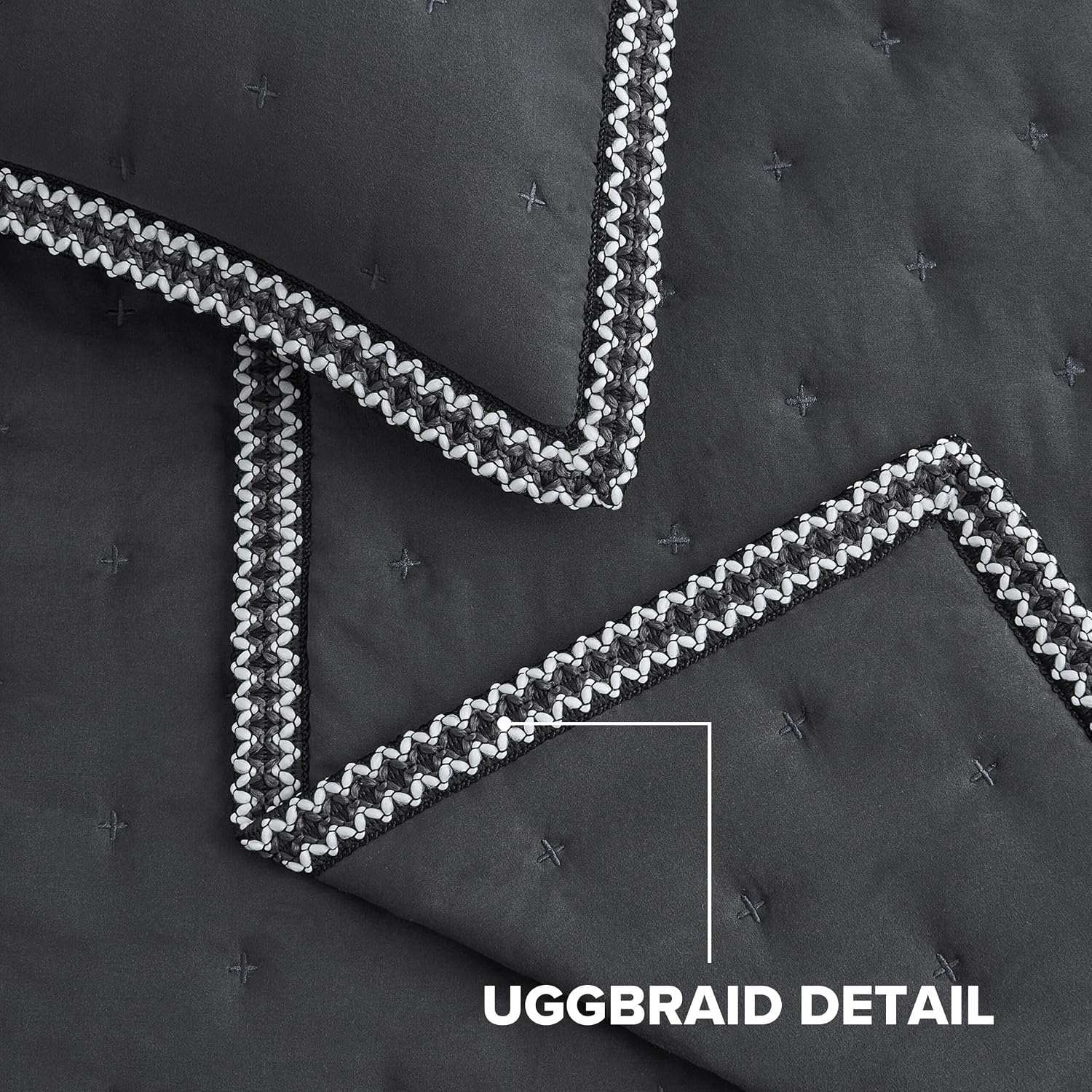 UGG Braid King Size Quilt Set – 3 Piece King Quilt Bedding Set with 2 Shams, Soft Lightweight Bedspread Coverlet for Home & Bedroom, Black Ink (Devon)