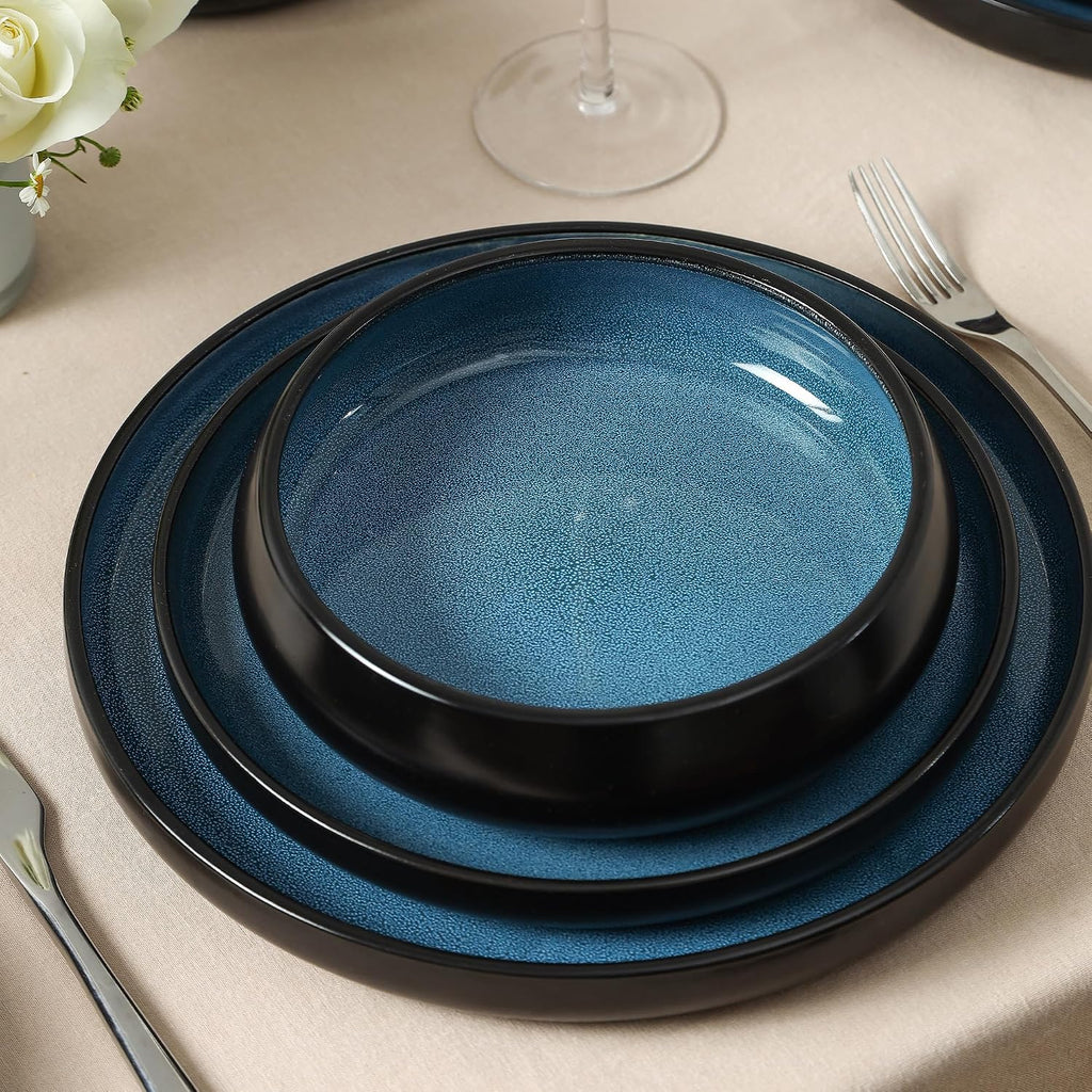 Stone Lain Lagoon 24-Piece Stoneware Dinnerware Set – Plates & Bowls Service for 8, Blue, Microwave & Dishwasher Safe, Durable Modern Ceramic Tableware for Everyday Dining & Entertaining