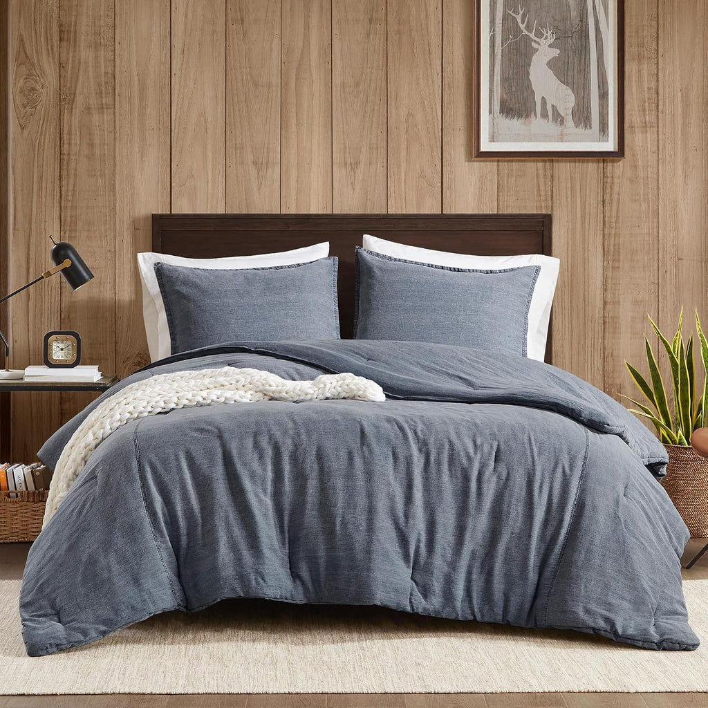 Woolrich Twin Comforter Set Cotton Stone Washed, Oversized Comforters Twin Size Bed, All Season Down Alternative Overfilled Twin Size Comforter, McKenzie, Twin/Twin XL Blue 2 Piece