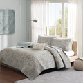 Madison Park Pure Ronan 100% Cotton Quilt Set-Casual Paisley Design All Season, Lightweight Coverlet Bedspread Bedding, Shams, Decorative Pillows, King/Cal King(104'x92'), Blue 4 Piece