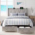 GalnFu Full Size Bed Frame with 4 Storage Drawers, Upholstered Platform Bed with Charging Station, Modern Wingback Storage Headboard, Easy Assembly,Noise-Free, Light Gray