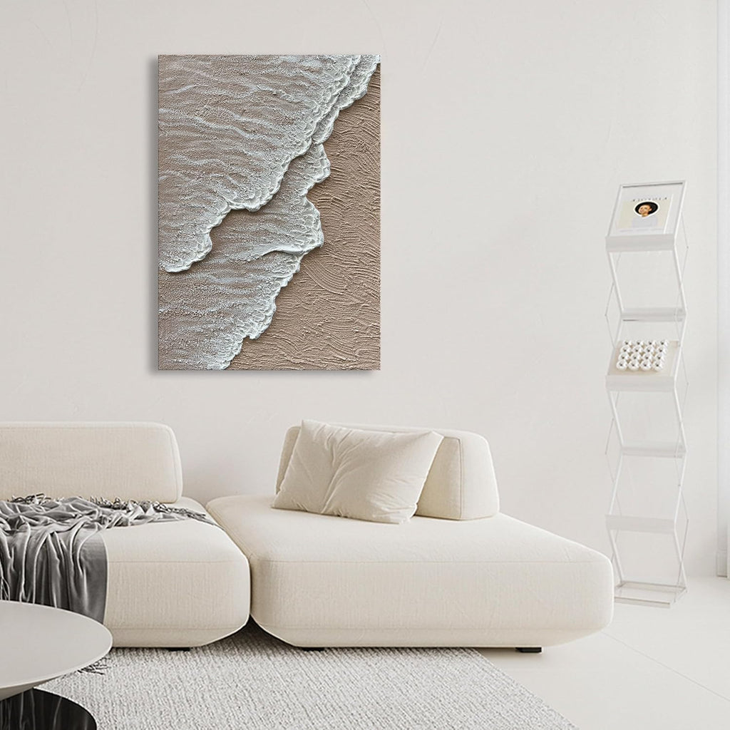 NANKAI Art 3D Ocean Wave Oil Painting Natural Scenery White Abstract Canvas Art Mural 40x28 inches