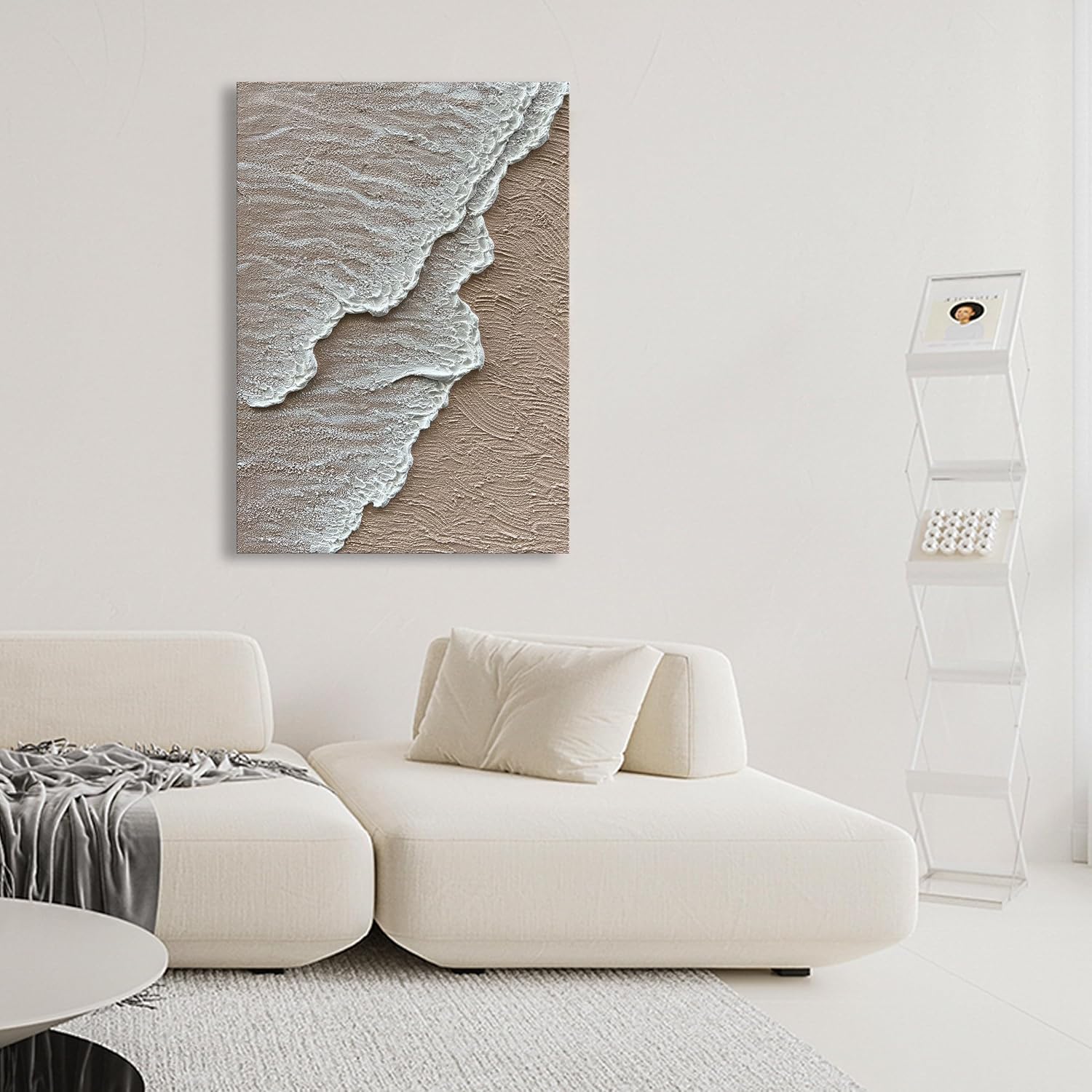 NANKAI Art 3D Ocean Wave Oil Painting Natural Scenery White Abstract Canvas Art Mural 40x28 inches