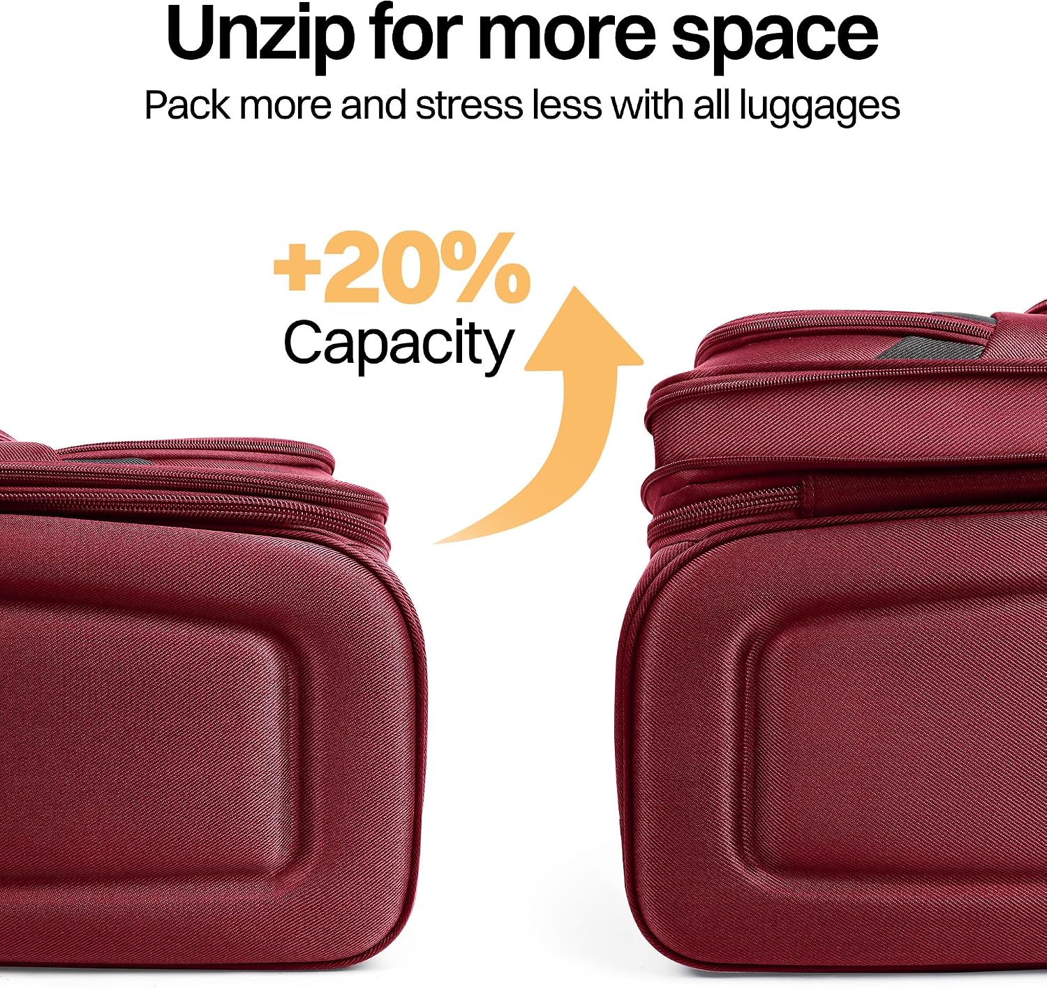 3-Piece Softside Expandable Luggage Set with Front Open Pocket,Lightweight Durable Suitcase Sets Double Spinner Wheels & w/LOCK（Burgundy-Grey,20in/24in/28in）