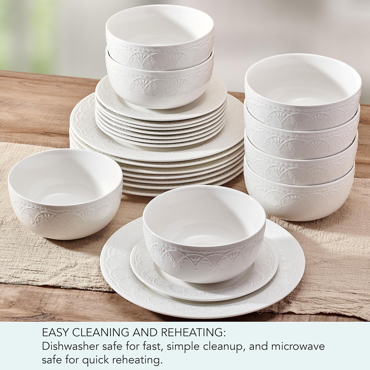 Pfaltzgraff Esmerlda White 24 Piece Plate Bowl Dinnerware Set, Service for 8