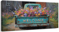 TIMUBA Country Farmhouse Truck Wall Art, Spring Farmhouse Canvas Art Prints, Welcome Sign Blue Retro Truck Pictures Wall Decor, Colorful Rustic Spring Flower Painting Artwork for Bedroom 60x30 Inches