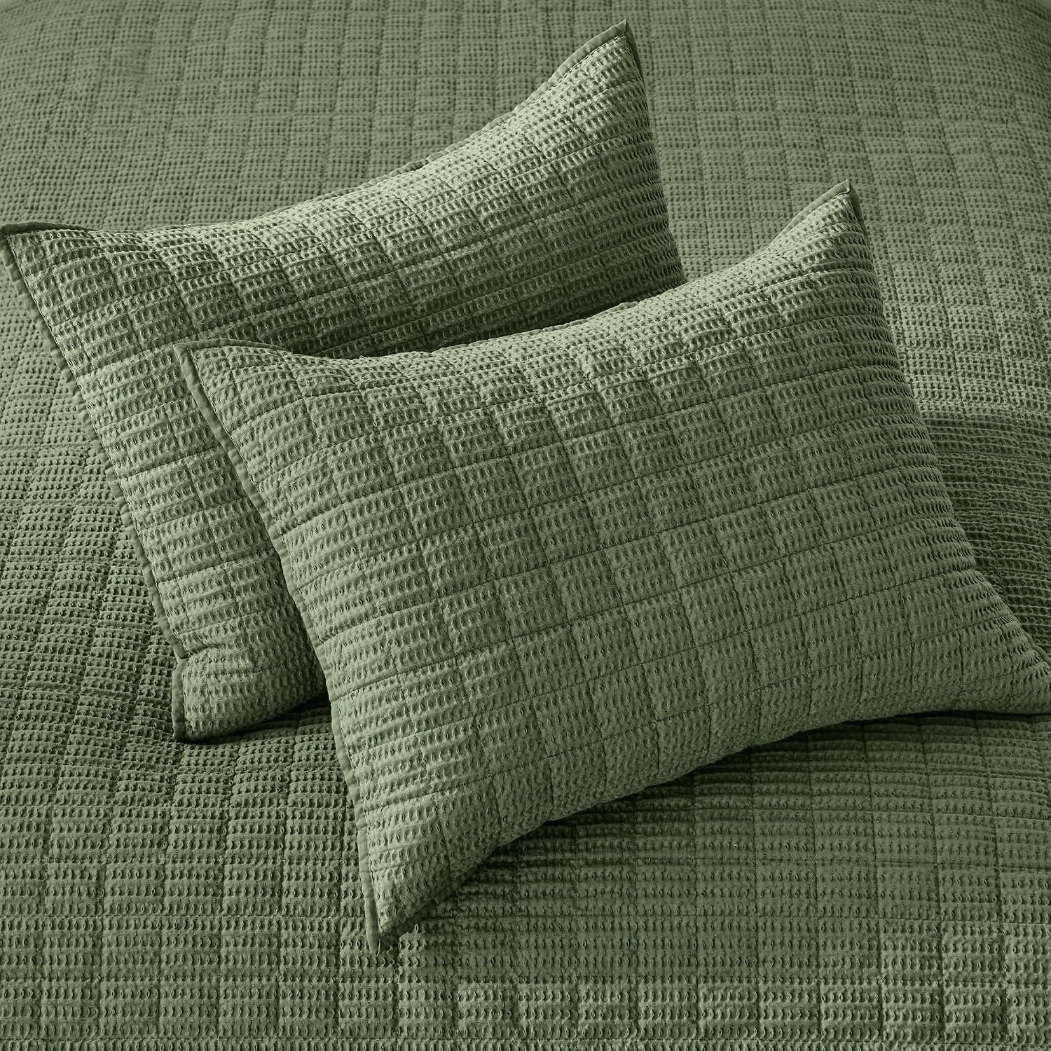Levtex Home Cloud Waffle Full/Queen Quilt Set (88x92in) and 2 Pillow Shams (26x20in) - Box Quilted Waffle Texture - Forest Green - Cotton Full/Queen Size Quilt Bedding Set - Lightweight Soft | Textured
