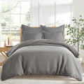 Levtex Home Cloud Waffle Queen Duvet Cover Set (90x94in) with 2 Pillow Shams (26x20in) - Solid Waffle Cotton Texture - Grey - 100% Cotton Queen Size Duvet Cover Set - Soft, Pre-Washed