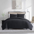 Vera Wang - King Comforter Set, Soft Cotton Bedding with Waffle Pique Texture & Smooth Cotton Percale Reverse, Medium Weight for Year-Round Comfort, 3 Piece Bed Set with Matching Pillowcases (Black)