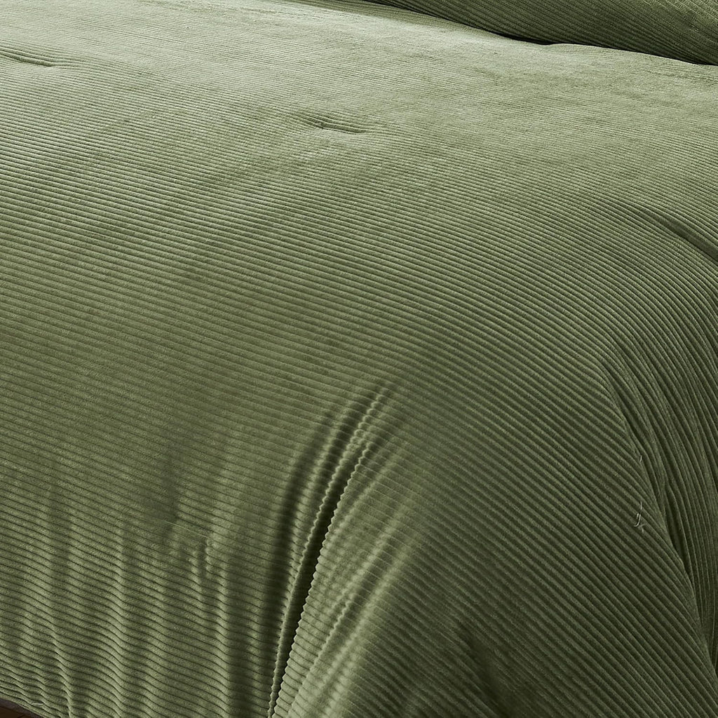 Lush Decor Arden Ribbed Corduroy Comforter 3 Piece Set Full/Queen Olive - Green Bedding Set - Soft Velvet Comforter - Teen Bedding - Retro Decor