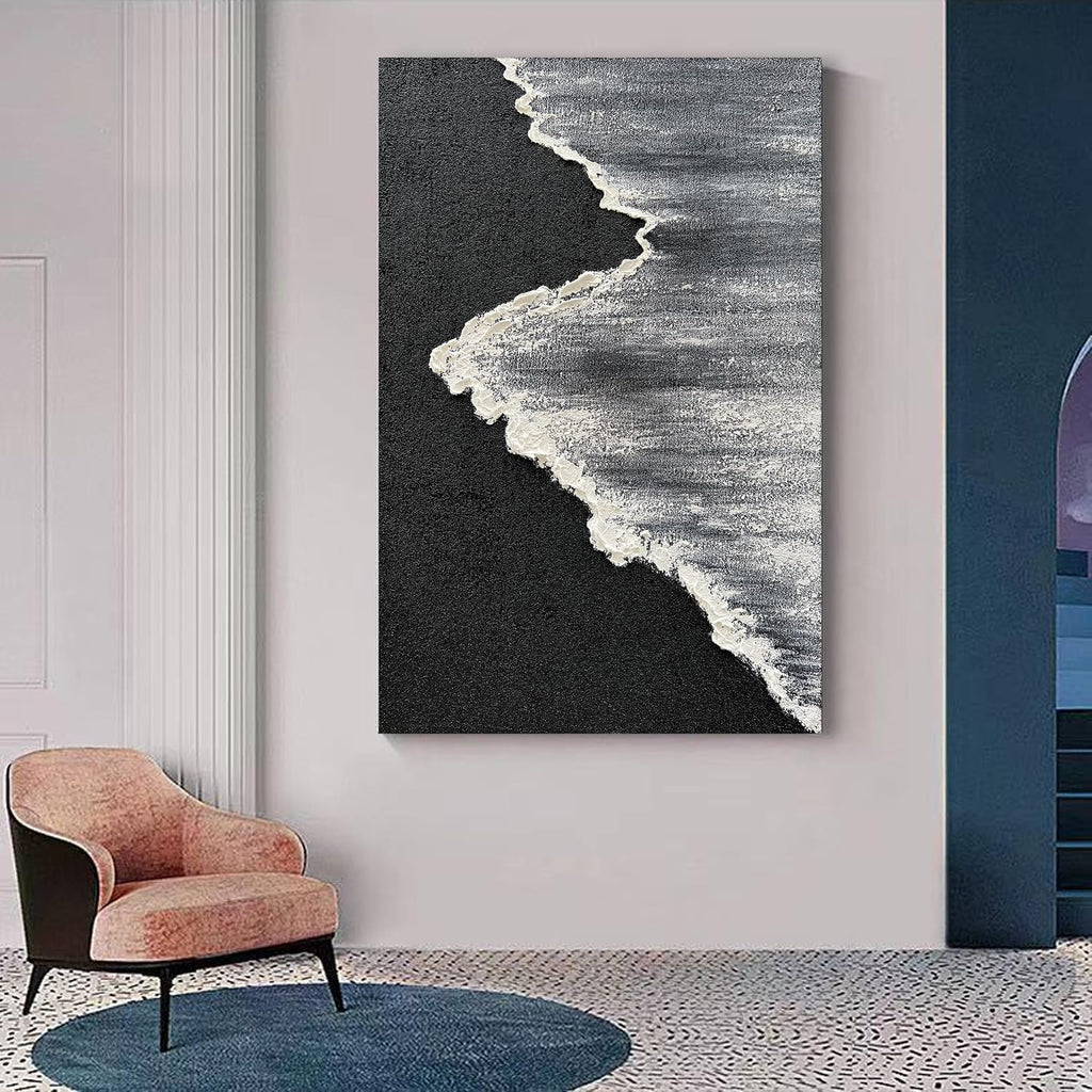 NANKAI Art Hand-Painted 3D Ocean Landscape Oil Painting Black and White Abstract Canvas Art Mural Family Wall Decoration Art 45x30 inches