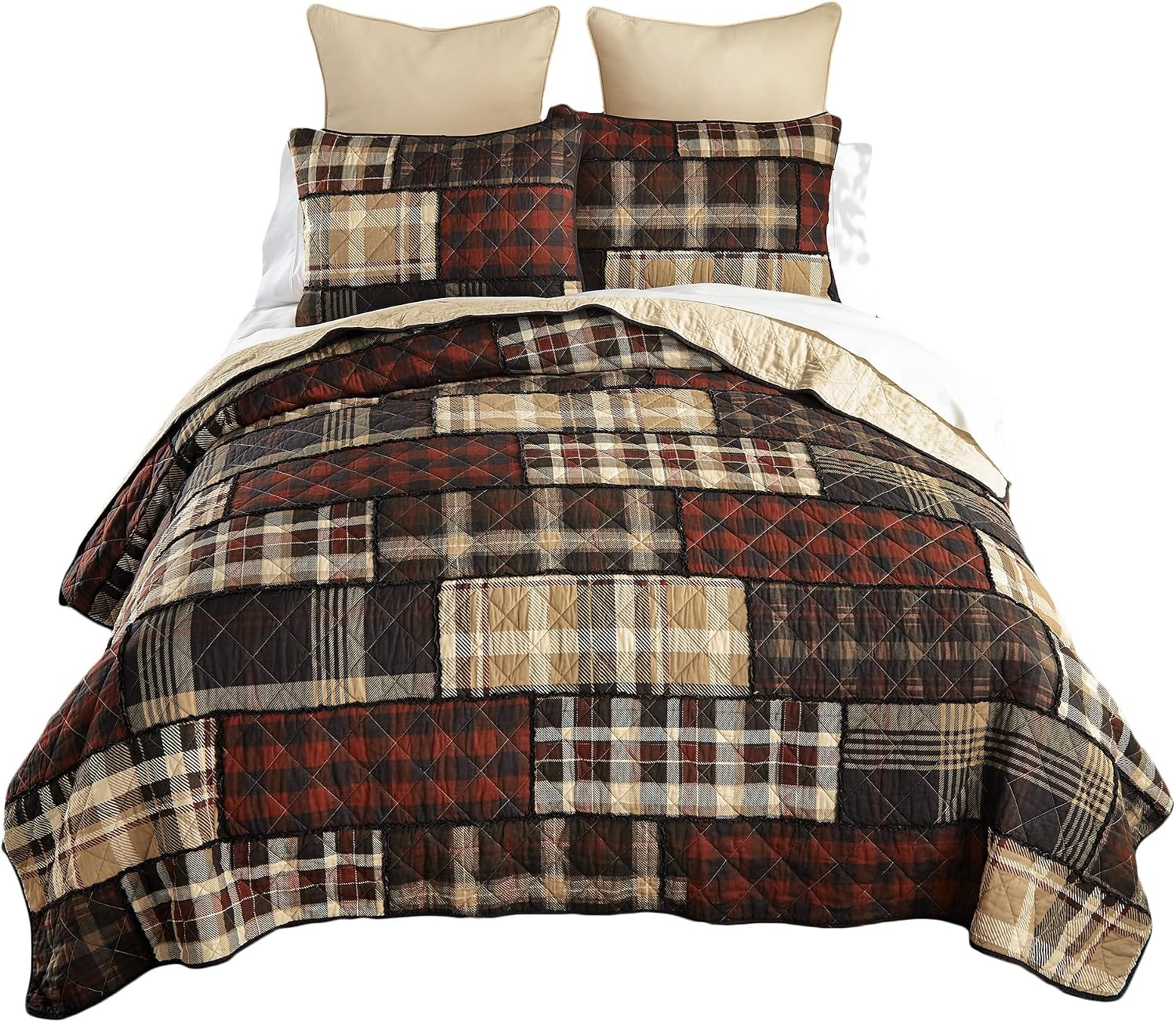 Donna Sharp Twin Bedding Set - 2 Piece - LJ Plaid Twin Quilt Set with Quilt and One Standard Pillow Sham - Machine Washable